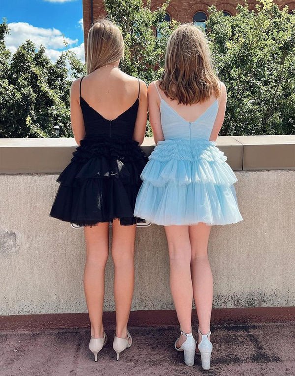 omberprom Elegant Graduation Dresses A-Line Deep V Neck Tiered Homecoming Dress