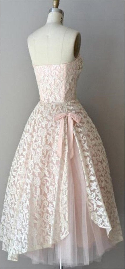 Strapless pink lace unique style vintage cheap homecoming prom gowns dress