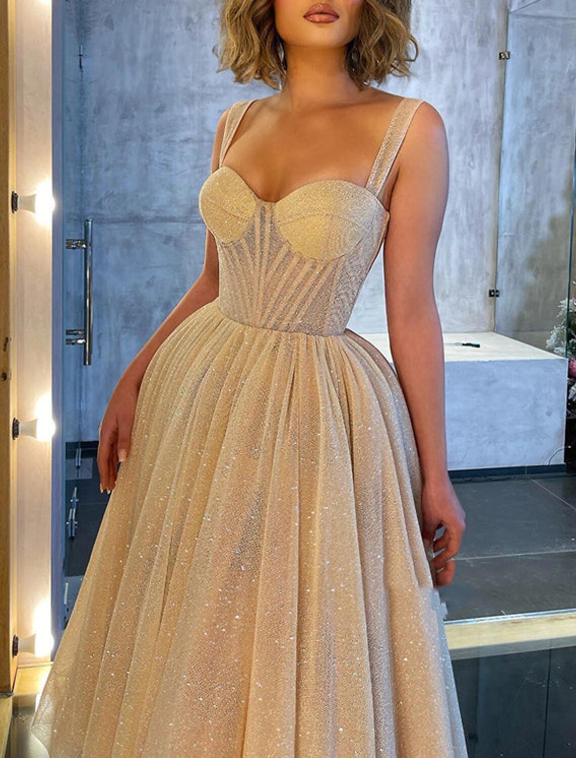 omberprom Ball Gown Prom Dresses Formal Women's Dresses Wedding Guest Wedding Party Ankle Length Sleeveless Spaghetti Strap Tulle with Glitter Sequin