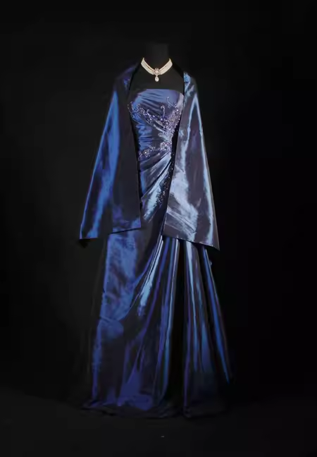 Vintage Ball Gowns Strapless Navy Blue Satin Long Prom Dress