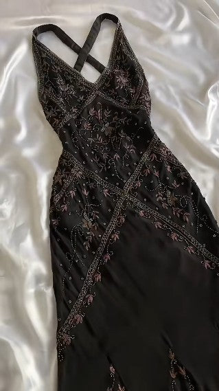 Vintage Black Beaded Halter Neck Mermaid Chiffon Prom Dresses For Prom Enchanted Backless Sleeveless Prom Gowns