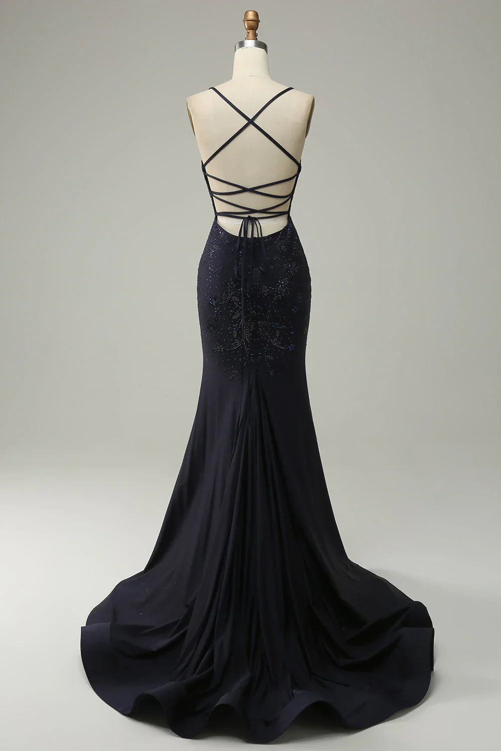 omberprom Mermaid Prom Dress Spaghetti Straps Beaded Evening Dress with Split