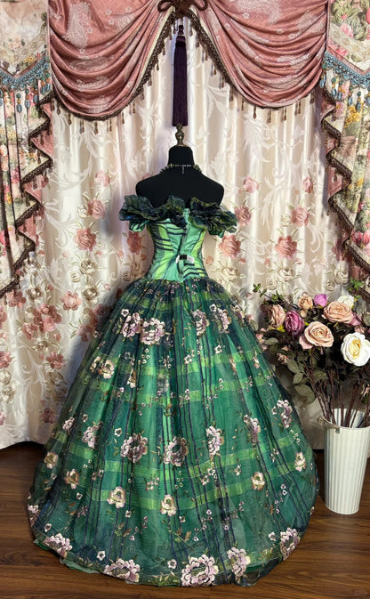 A Line Green Quinceanera Dress Ball Gown Off Shoulder Sweet 16 Dress