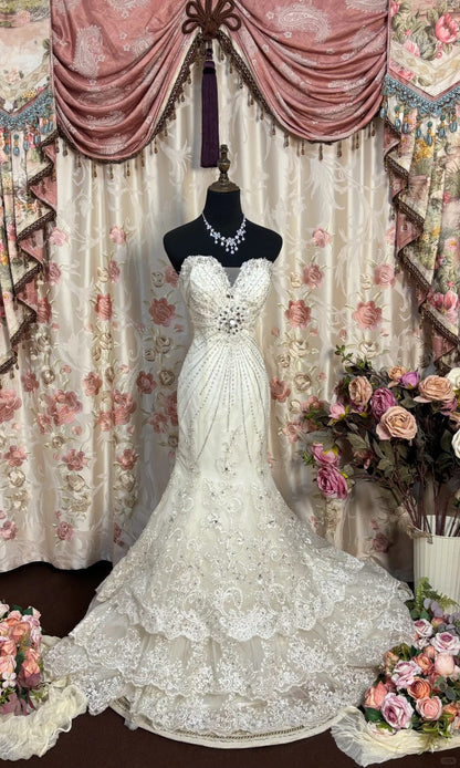 Vintage Mermaid Lace Beaded Long Wedding Dresses       S6848