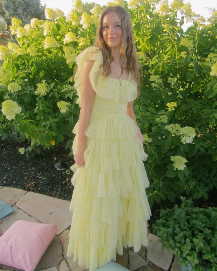 A-Line Yellow Tulle Long Prom Dress,  Tulle Formal Dress      S4151