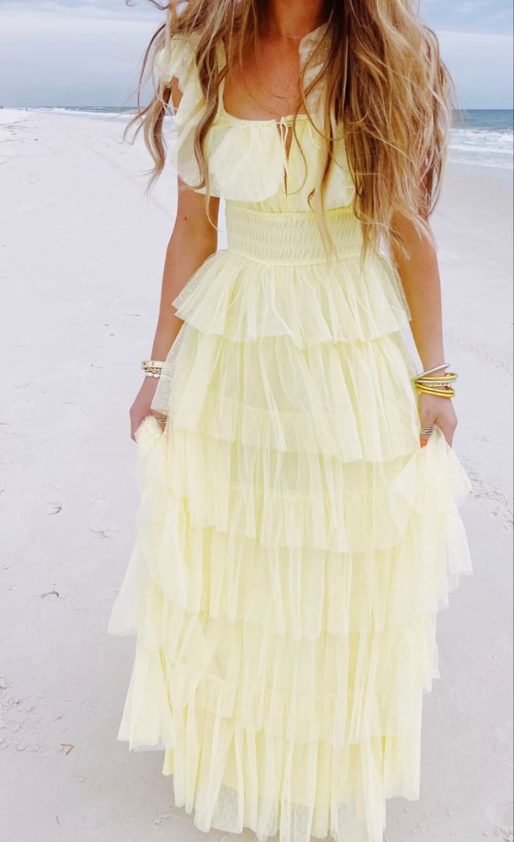 A-Line Yellow Tulle Long Prom Dress,  Tulle Formal Dress      S4151