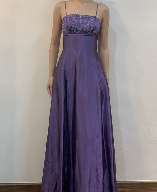 A Line Purple Long Sleeveless Prom Dress     S6906