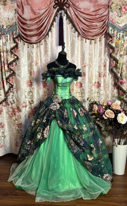 A Line Green Quinceanera Dress Ball Gown Off Shoulder Sweet 16 Dress