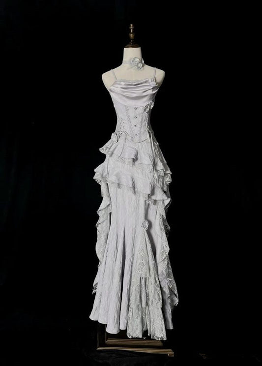 Long Stunning Evening Gowns New Arrive Gray Sexy Prom Party Dresses   S6918
