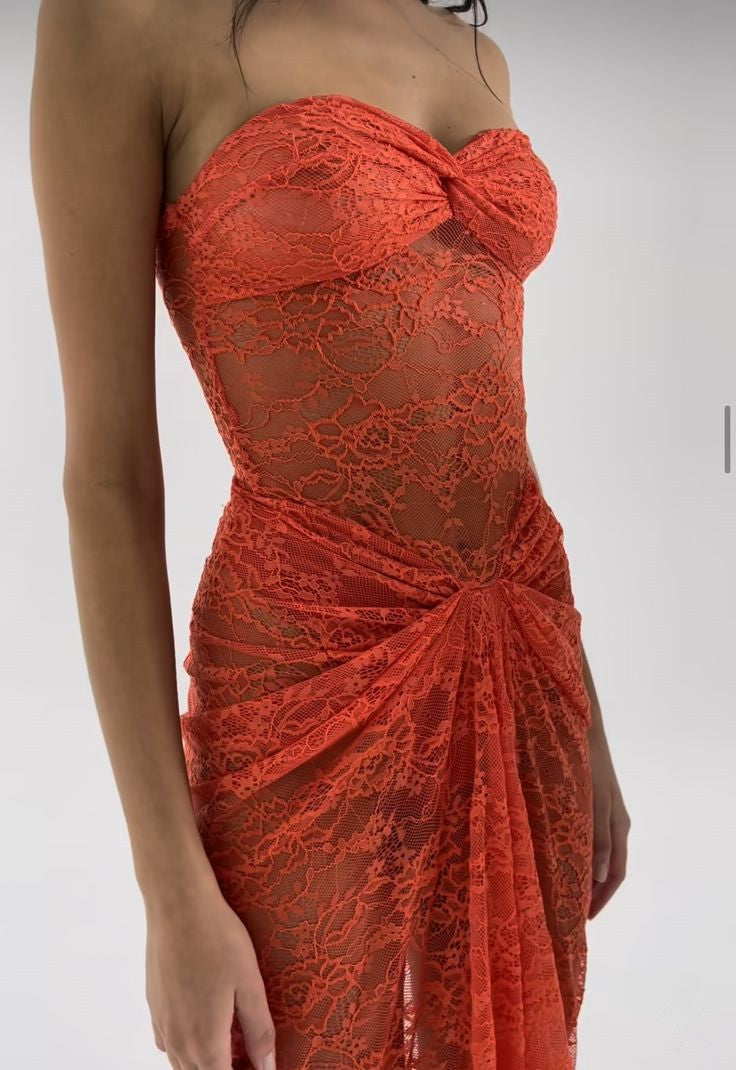 Sexy Sleeveless Orange Lace Sheath Dress     S6905