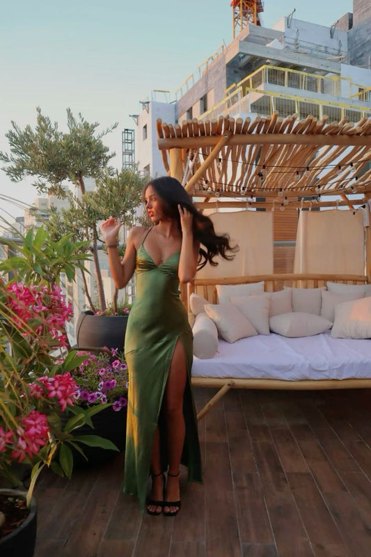 Spaghetti Straps Green Fitted Prom Outfits Gala Dress Formal