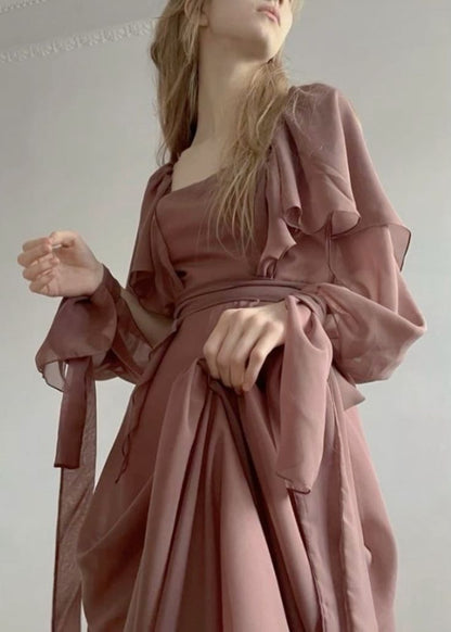 A Line Square Neck Chiffon Long Prom Gown Evening Dress