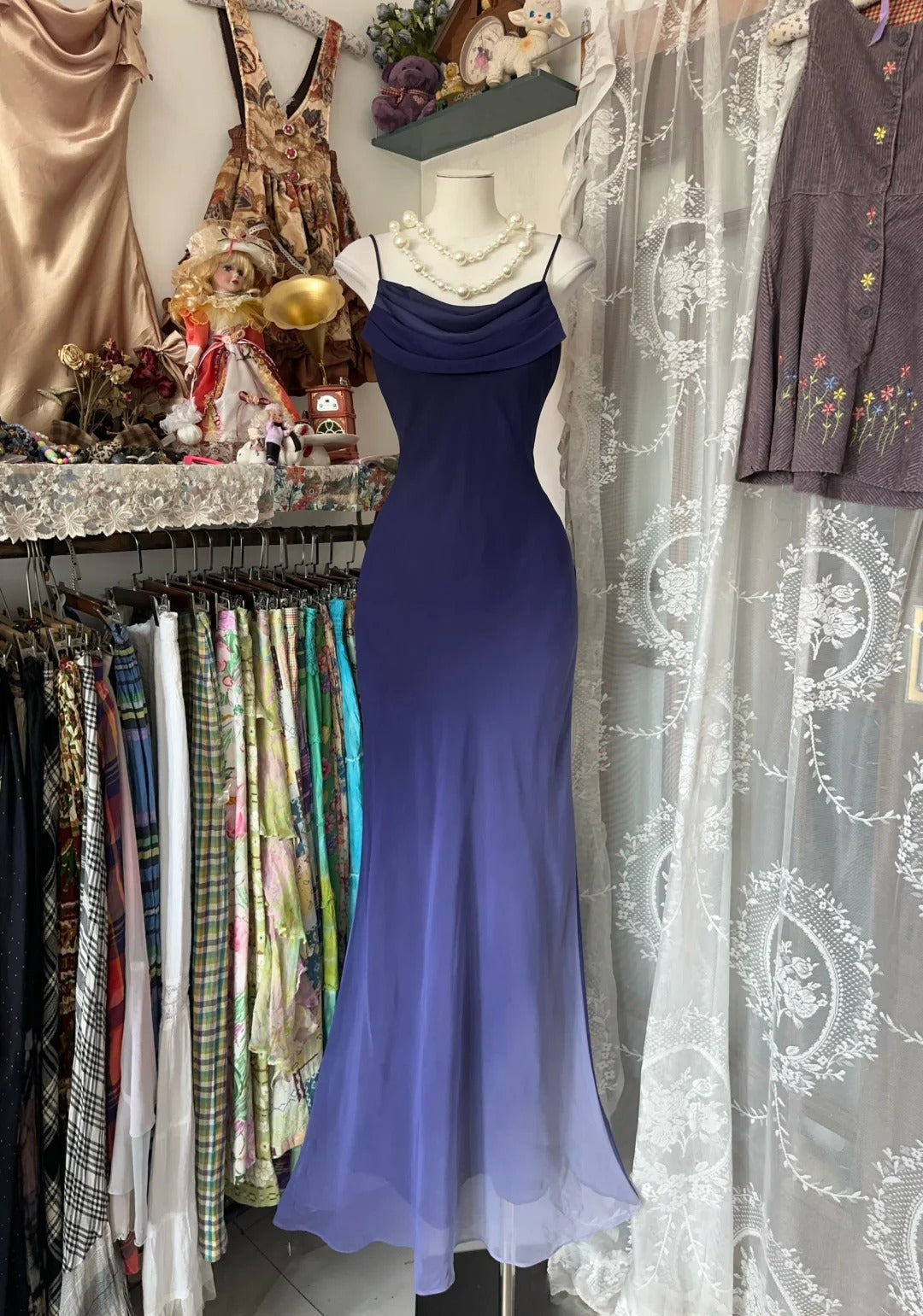 Spaghetti Straps Chiffon Ombre Mermaid Long Prom Gown Evening Dress