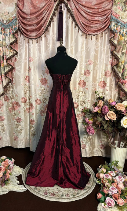 Burgundy Strapless Long Prom Dress, Formal Evening Gowns     S6854