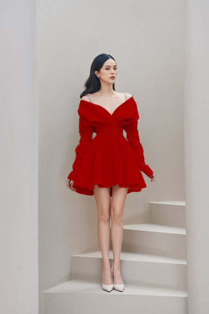 Red Short Party Dress, Birthday Outfits     S6845