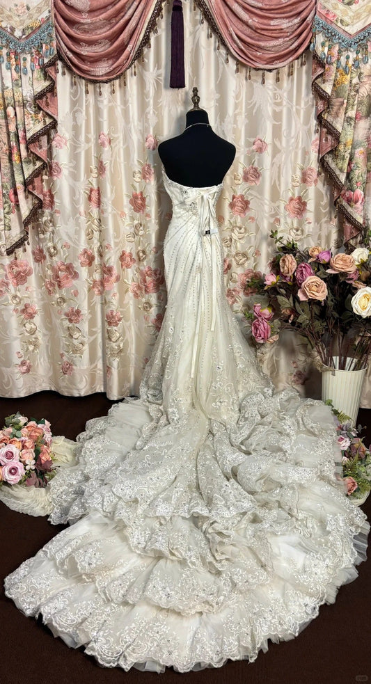 Vintage Mermaid Lace Beaded Long Wedding Dresses       S6848