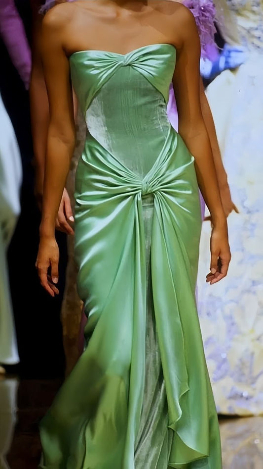 Modest Mermaid Sweetheart Sage Green Long Satin Prom Dresses Evening Dress     S6807