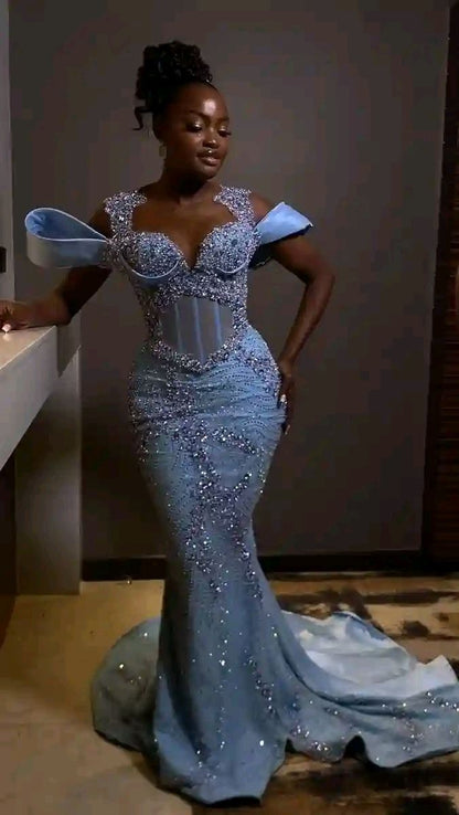 Blue Mermaid Long Prom Dresses, Evening Gown For Black Girl      S6802