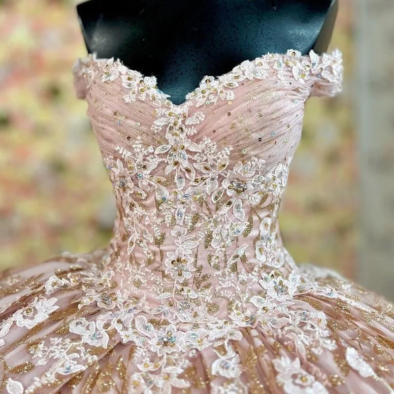 Elegant Pink Sweetheart Applique Sequin Sweet 16 Quinceanera A-Line Tulle Floor-length Prom Dress Birthday Dress Evening Dress Ball Gown TP4403