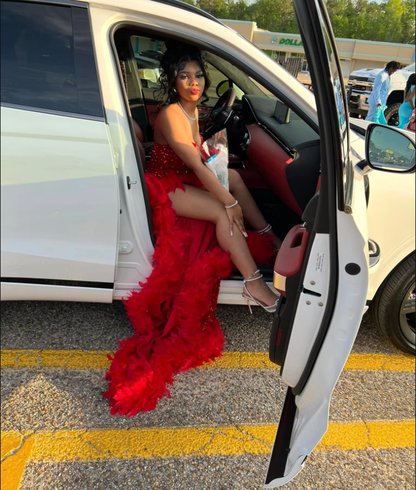 Red Sequin Long Prom Dresses with Slit Elegant Formal Dresses     S3761