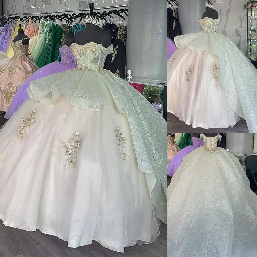 Sage Quince Dress off shoulder ball gown prom dress      S3525