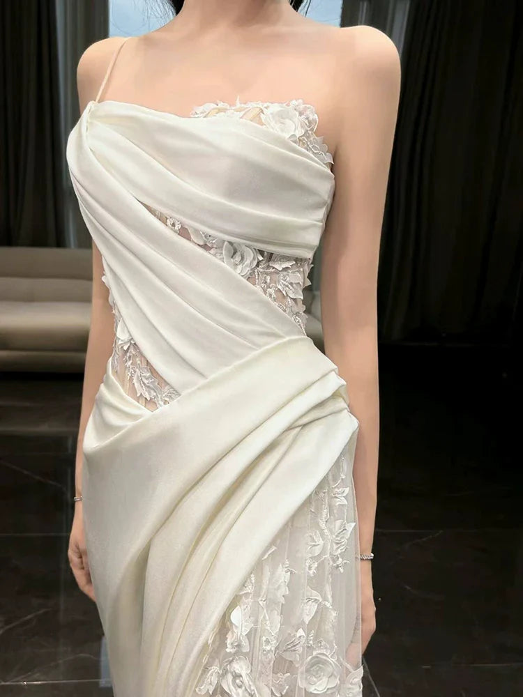 White Tulle Lace Long Wedding Dress Princess Bridal Gown