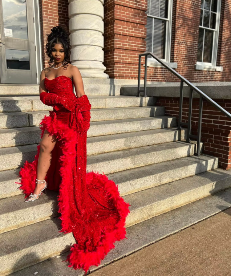 Red Sequin Long Prom Dresses with Slit Elegant Formal Dresses     S3761