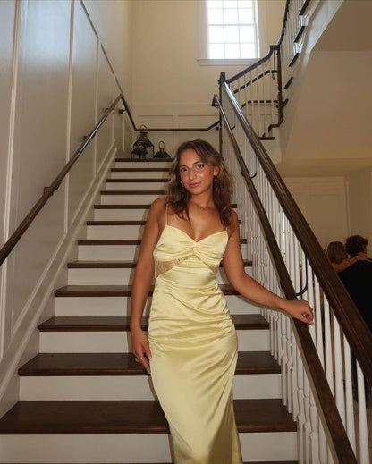 Sexy Yellow Mermaid Spaghetti Straps Long Party Prom Dresses Ideas Evening Gowns