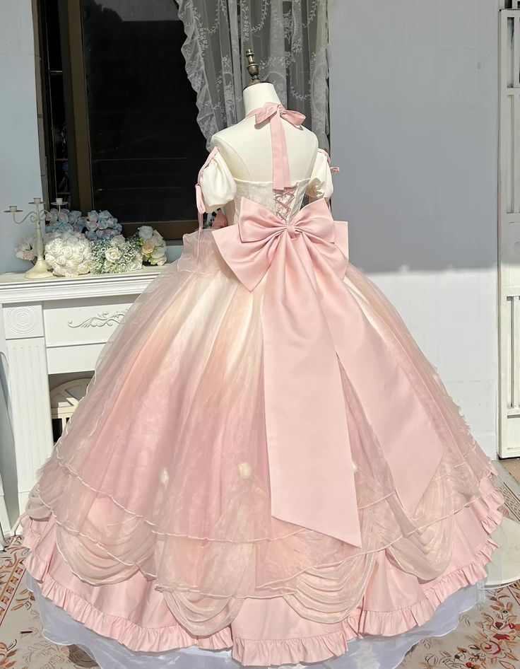 Gradient Color Quinceanera Dress Halter Bow Floor Length Ball Gown Birthday Party Dress      S6381