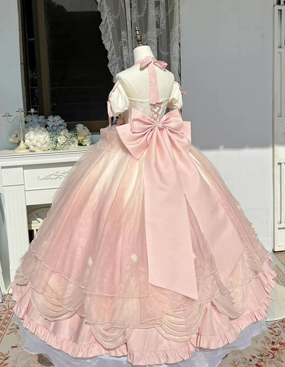 Gradient Color Quinceanera Dress Halter Bow Floor Length Ball Gown Birthday Party Dress      S6381