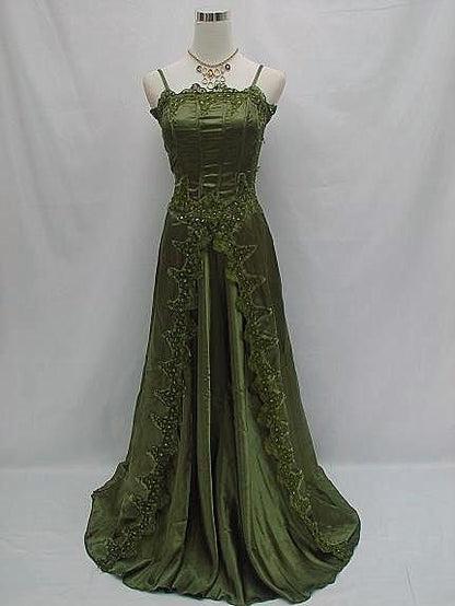 A line Dark Green Lace Prom Gown Long Prom Dresses           S6472