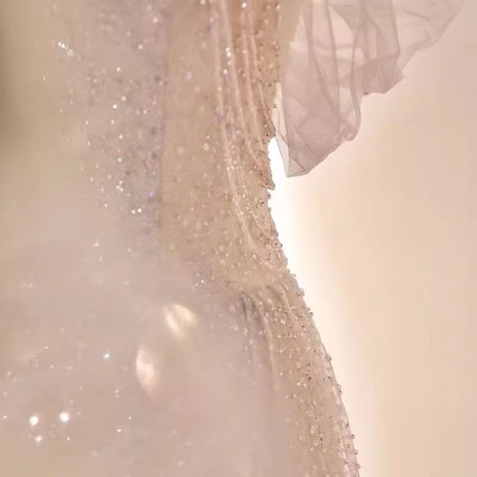 Vintage Mermaid Straps Pink Tulle Long Prom Dress       S6569