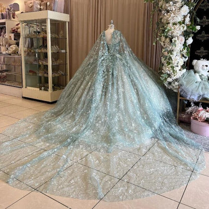 Elegant Lace Sweetheart Sweet 16 Quinceanera A-Line Tulle Floor-length Prom Dress Birthday Dress Evening Dress Ball Gown TP4409