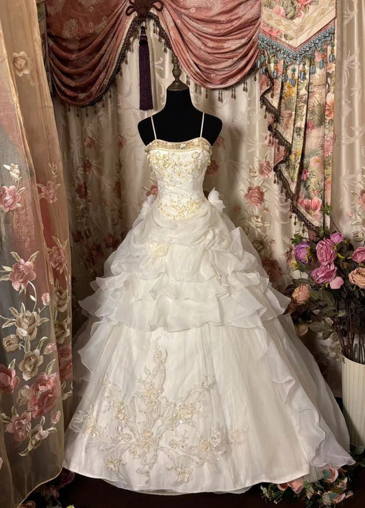 White Long Spaghetti Straps Long Princess Dress Girl Prom Ball Gown       S6534