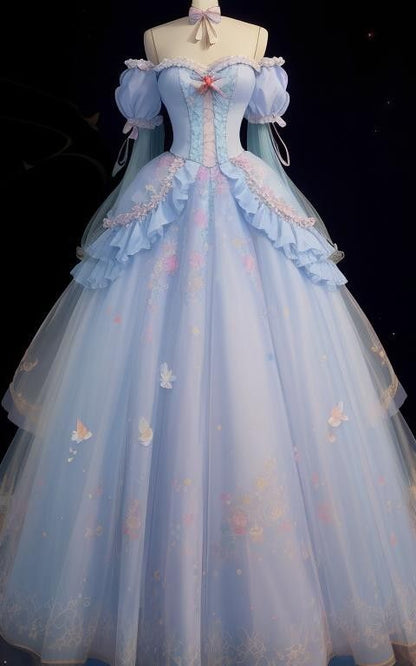 A-line Tulle Princess Long Prom Dresses Evening Formal Dress     S6380