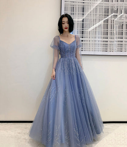 Blue Tulle Long Formal Dress Party Dress, Beautiful Blue Prom Dresses     S6371