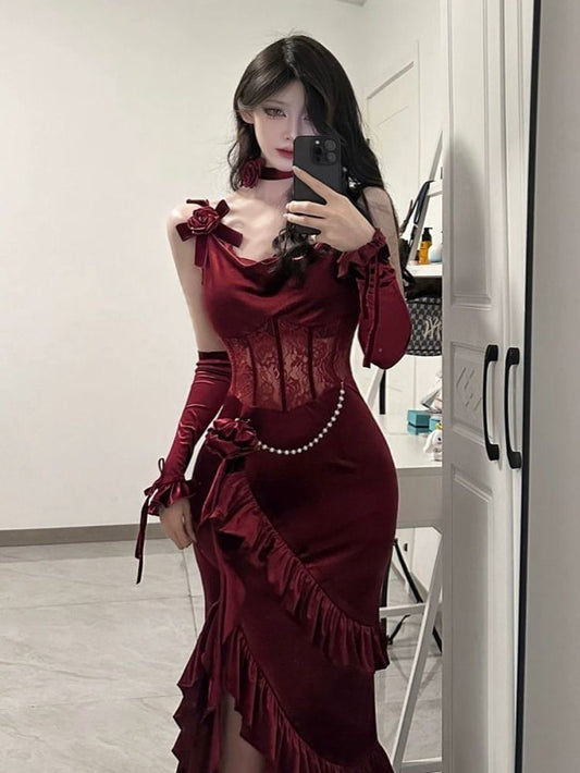 Elegant Formal Bodycon Birthday Party Dress Sexy Burgundy Dress       S6398