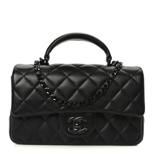 Lambskin Quilted Mini Top Handle Rectangular Flap So Black