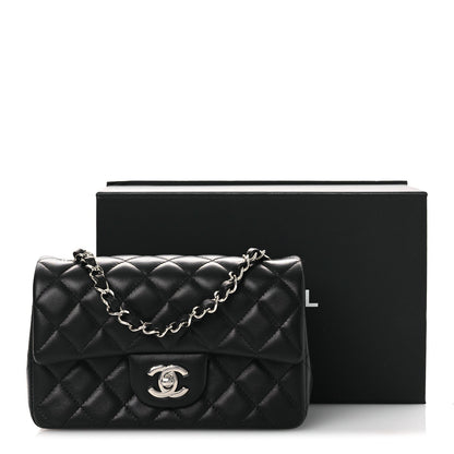 Lambskin Quilted Mini Rectangular Flap Black