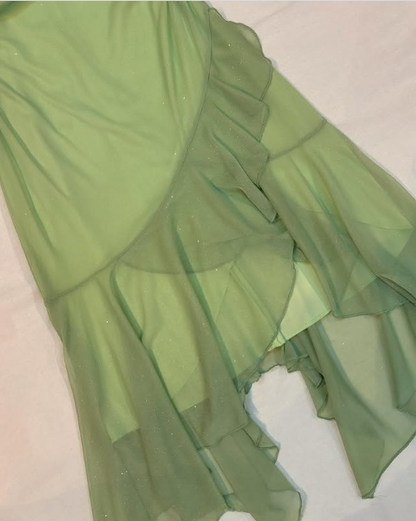 Green Chiffon Prom Dress Spaghetti Straps Evening Dress     S7015