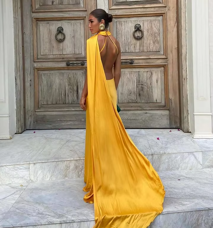 Casual Dresses Women Backless Sexy Satin Ribbon Sleeveless Elegant Lady Party Gown Long Evening Prom Dresses