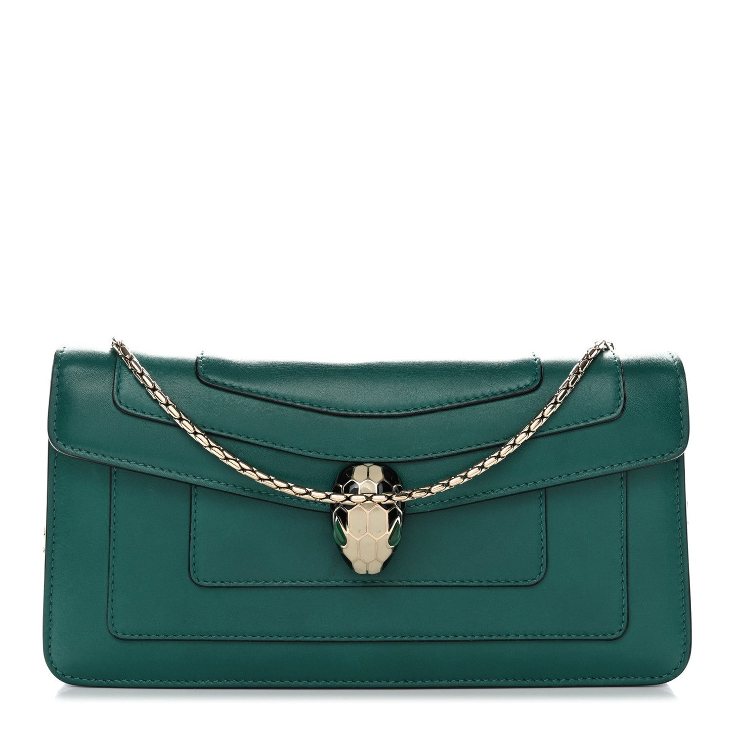 Calfskin Serpenti Forever Flap Clutch Emerald Green