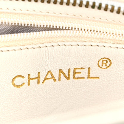 Lambskin Chevron Quilted CC Shoulder Bag White