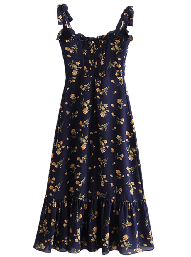 2025 Summer New French Retro Floral Beach Seaside Holiday Suspender Dress R0932