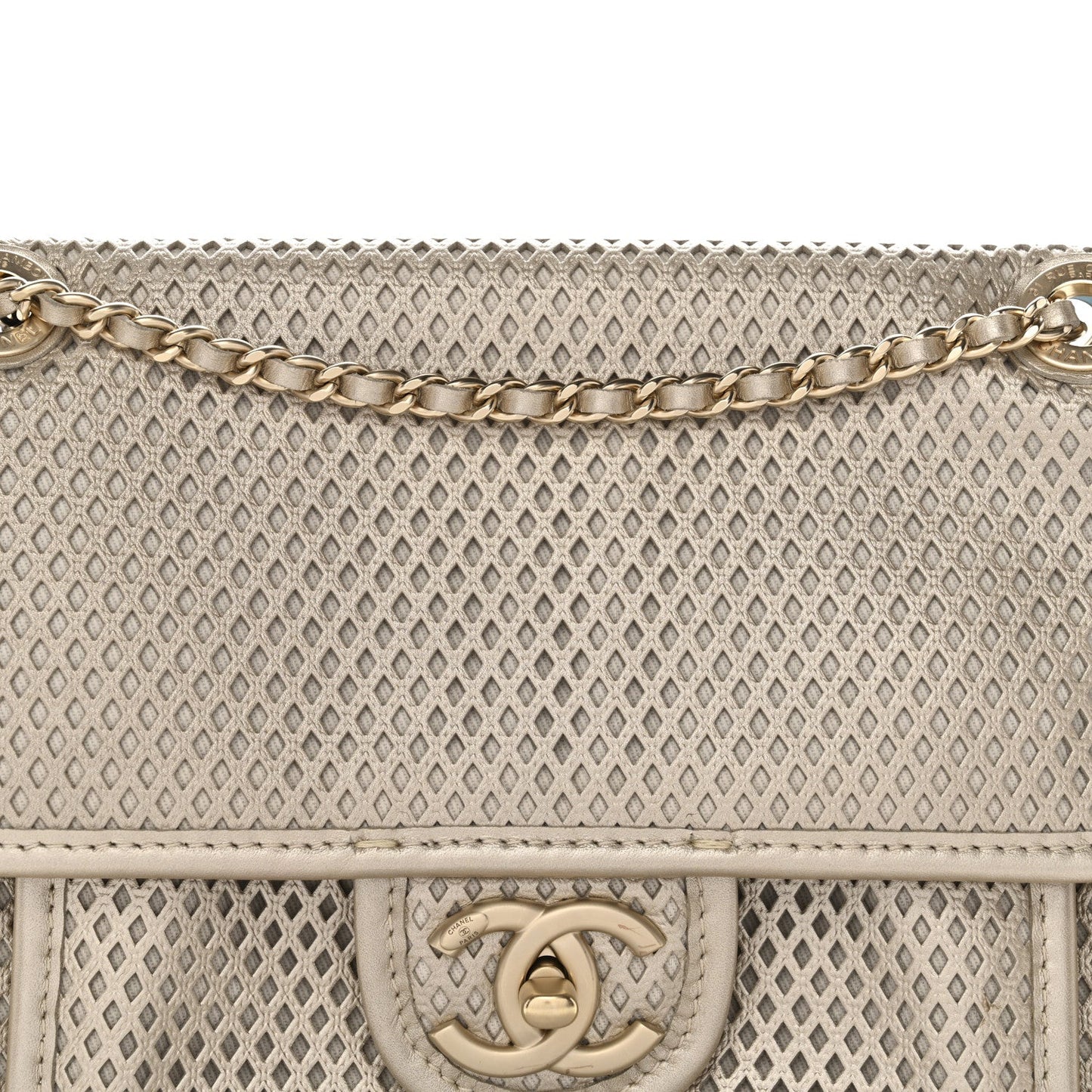 Metallic Perforated Calfskin Small Up In The Air Flap Light Gold