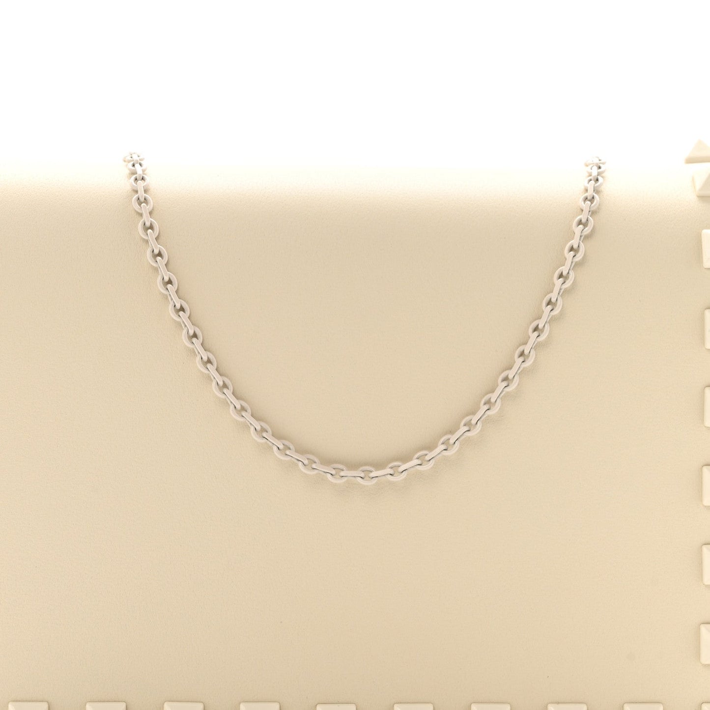Calfskin Lacquer Monochrome Rockstud Wallet On Chain Ivory