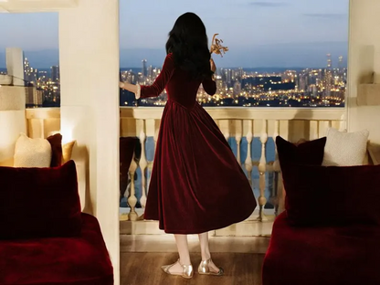 omberprom Long Sleeve Prom Dresses Velvet Dress Formal Wear Fashionable Clothing