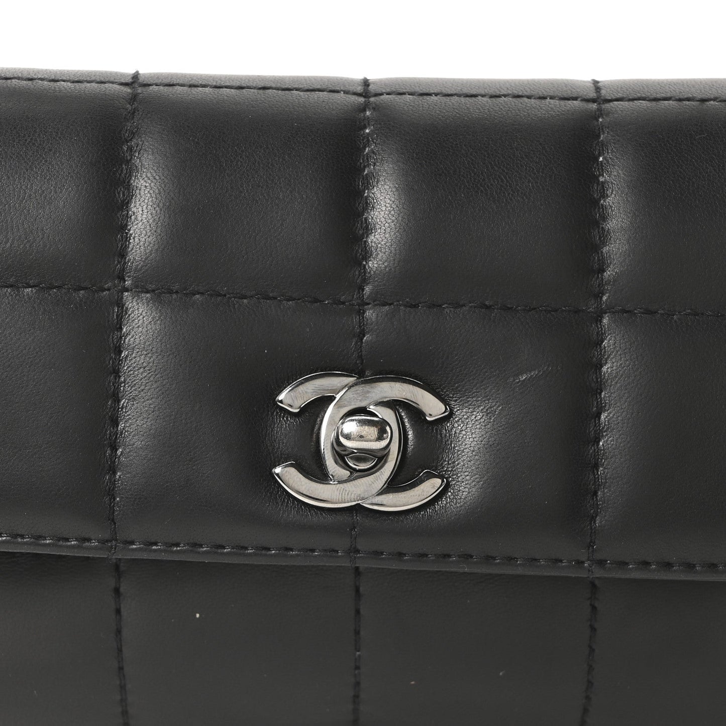 Lambskin Chocolate Bar Quilted Lambskin 3 Chain Flap Black