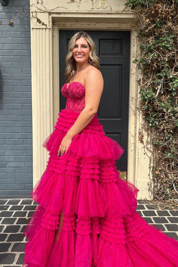 omberprom Fashion A-Line Evening Dress Sweetheart Tiered Long Tulle Prom Dress Charming Evening Party Dress