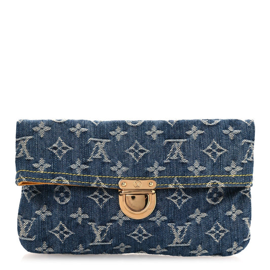 Monogram Denim Pochette Plat Clutch Blue
